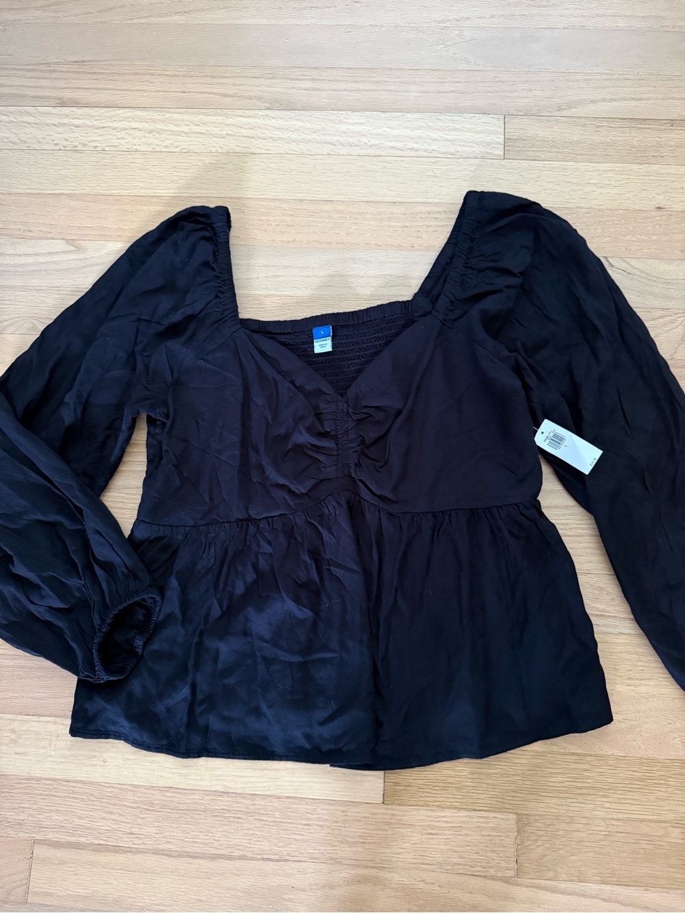 New Large Black Sweetheart Neck Flowy Peasant Top Old Navy